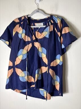 A Piece Apart Navy Blue Short Sleeve V-Neck Top Sz S